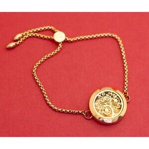 7 inch, Vintage Elven Tree Symbol Rose Gold Tone Bracelet - F32